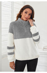 Zipper Colour Block Plush Sweater - QH Clothing