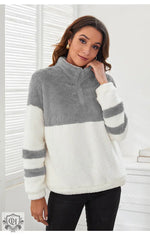 Zipper Colour Block Plush Sweater - QH Clothing