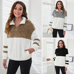 Zipper Colour Block Plush Sweater - QH Clothing