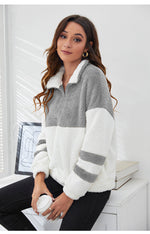 Zipper Colour Block Plush Sweater - QH Clothing