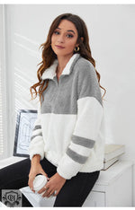 Zipper Colour Block Plush Sweater - QH Clothing