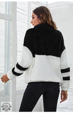 Zipper Colour Block Plush Sweater - QH Clothing