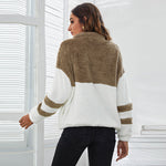 Zipper Colour Block Plush Sweater - QH Clothing