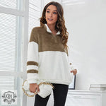 Zipper Colour Block Plush Sweater - QH Clothing