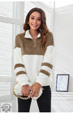 Zipper Colour Block Plush Sweater - QH Clothing