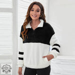 Zipper Colour Block Plush Sweater - QH Clothing