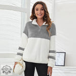 Zipper Colour Block Plush Sweater - QH Clothing