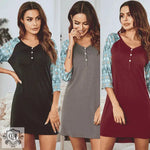 Autumn Winter Color Contrast Patchwork Nightdress Women Slim-Fit Home Wear V-neck Long Sleeve Christmas Nightdress - Quality Home Clothing| Beauty