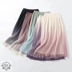 Elegant Graceful Gradient Color Pleated Skirt Spring Summer Light Luxury High Waist A line Skirt - Quality Home Clothing| Beauty