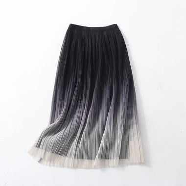 Elegant Graceful Gradient Color Pleated Skirt Spring Summer Light Luxury High Waist A line Skirt - Quality Home Clothing| Beauty