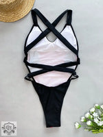 Patchwork Backless One Piece Swimsuit - QH Clothing