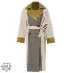 Plaid Contrast Long Trench Coat - QH Clothing