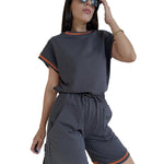 Contrast Colour Two-Piece Set - S / Dark Grey - Clothing