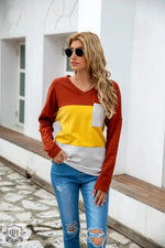 Contrast Colour V-Neck Striped Top - Quality Home Clothing| Beauty