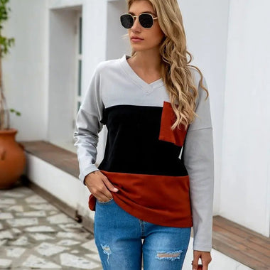 Contrast Colour V-Neck Striped Top - Quality Home Clothing| Beauty