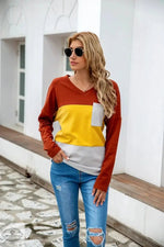 Contrast Colour V-Neck Striped Top - Quality Home Clothing| Beauty