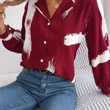 Autumn Winter Contrast Color Striped Collar Long Sleeve Shirt Women Clothing - Quality Home Clothing| Beauty