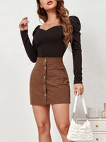 Autumn Winter Corduroy Hip Skirt Single Breasted Slim Fit Solid Skirt Women Clothing - Quality Home Clothing| Beauty