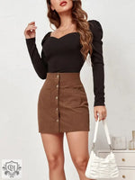 Autumn Winter Corduroy Hip Skirt Single Breasted Slim Fit Solid Skirt Women Clothing - Quality Home Clothing| Beauty