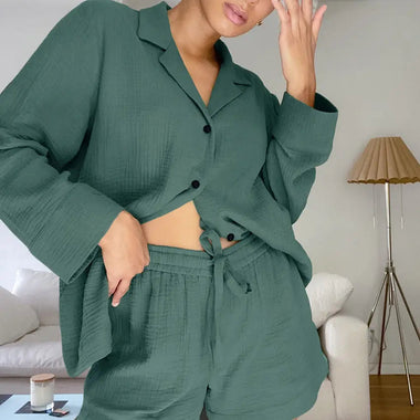 ​Green Cotton Gauze Pajama Set -  QH Clothing