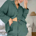 ​Green Cotton Gauze Pajama Set -  QH Clothing