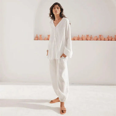 ​Cotton Lounge Two-Piece Pajama Set -  QH Clothing