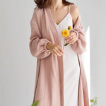 Early Spring French Solid Color Cardigan Nightgown Double Layer Gauze Full Cotton Casual Home Pajamas Women Cotton - Quality Home Clothing| Beauty