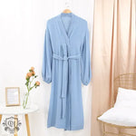 Early Spring French Solid Color Cardigan Nightgown Double Layer Gauze Full Cotton Casual Home Pajamas Women Cotton - Quality Home Clothing| Beauty