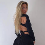 Sexy Women Clothing Criss Cross Cutout Backless Lace up Tight-Fitting Solid Color Turtleneck Long Sleeve Bodysuits - Quality Home Clothing| Beauty