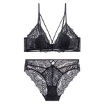 Criss Cross Lace Bra Set - S / Black - Clothing