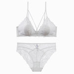 Criss Cross Lace Bra Set - S / White - Clothing