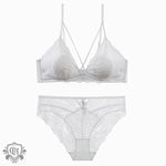 Criss Cross Lace Bra Set - S / White - Clothing