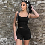 Cropped Slim Vest & Shorts Set - Clothing