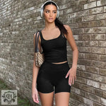 Cropped Slim Vest & Shorts Set - Clothing