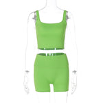 Cropped Slim Vest & Shorts Set - S / Green - Clothing