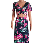 Cut Out Floral Top & Open Leg Skirt - Clothing