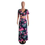 Cut Out Floral Top & Open Leg Skirt - Clothing