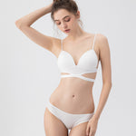 Cutout Back Wireless Bra Set - S / White - Clothing