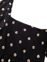 Black Polka Midi Dress with Puff Sleeves - QH Clothing