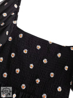 Black Polka Midi Dress with Puff Sleeves - QH Clothing