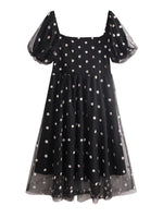 Black Polka Midi Dress with Puff Sleeves - QH Clothing