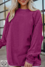 Dark Blue Ribbed Corduroy Oversized Sweatshirt - Festival Fuchsia / S / 100% Polyester - Tops/Sweatshirts & Hoodies