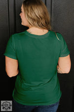 Dark Green Round Neck Rolled Sleeve Plus Size T-shirt - Plus Size/Plus Size Tops/Plus Size Tops & Tees