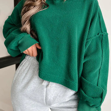 Dark Green Sherpa Fleece Drop Shoulder Hoodie - Dark Green / S / 100% Polyester - Tops/Sweatshirts & Hoodies