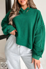 Dark Green Sherpa Fleece Drop Shoulder Hoodie - Dark Green / S / 100% Polyester - Tops/Sweatshirts & Hoodies