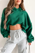 Dark Green Sherpa Fleece Drop Shoulder Hoodie - Tops/Sweatshirts & Hoodies