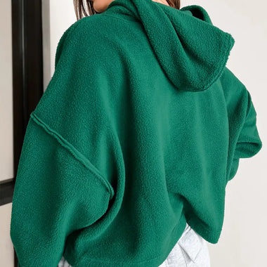 Dark Green Sherpa Fleece Drop Shoulder Hoodie - Tops/Sweatshirts & Hoodies