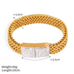 Exquisite and dazzling 18K gold multi-layered braided and square diamond-set design bracelets - QH Clothing