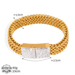 Exquisite and dazzling 18K gold multi-layered braided and square diamond-set design bracelets - QH Clothing