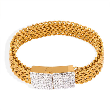 Exquisite and dazzling 18K gold multi-layered braided and square diamond-set design bracelets - QH Clothing